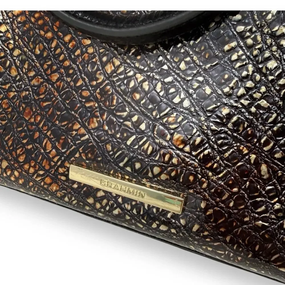 Brahmin Arden Satchel Multi Florin Handbag Croc-Embossed Color Block Leather
